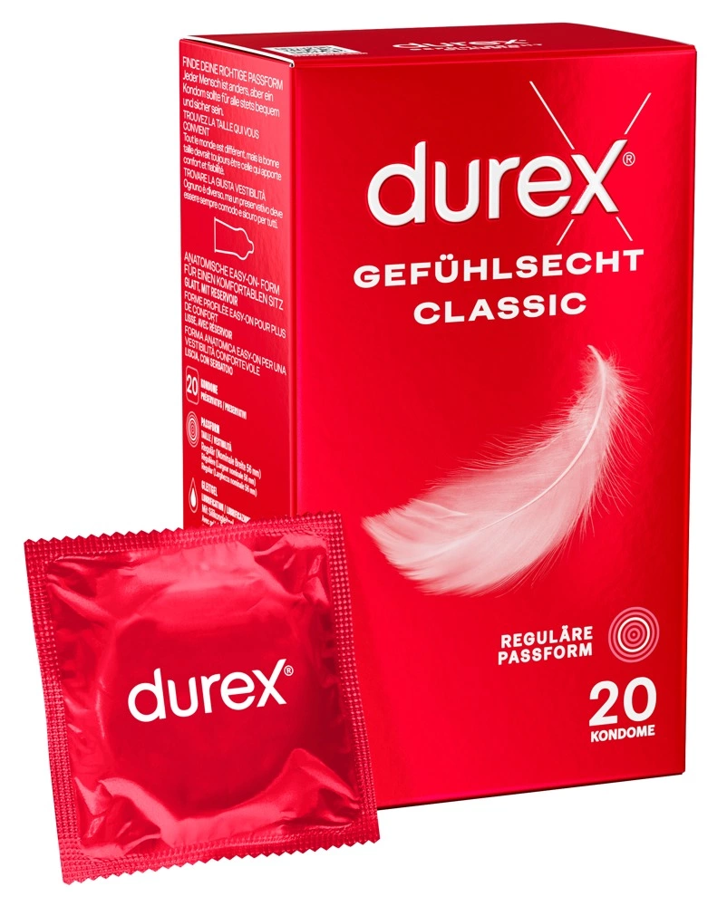 Durex Classic latekso prezervatyvai, 20 vnt., 56 mm
