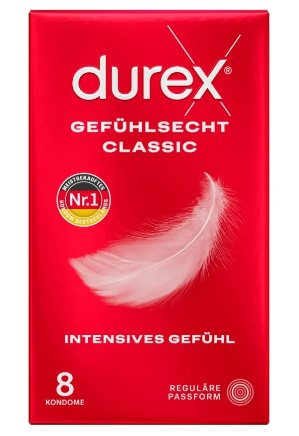 Durex Gefuhlsecht Classic prezervatyvai su rezervuaru, 8 vnt.