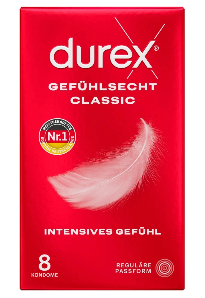 Durex Gefuhlsecht Classic prezervatyvai su rezervuaru, 8 vnt.