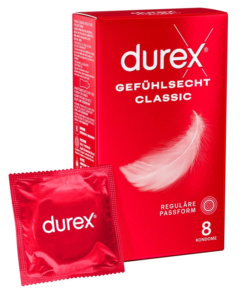 Durex Gefuhlsecht Classic prezervatyvai su rezervuaru, 8 vnt.