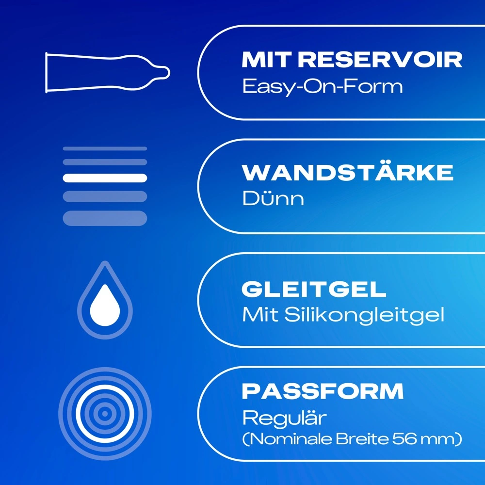 Durex prezervatyvai su rezervuaru, 3 vnt., plotis 56 mm