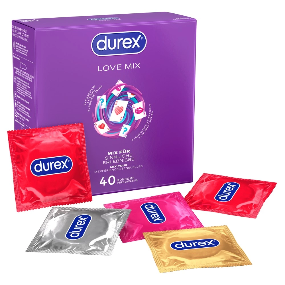 Durex Love Mix prezervatyvų rinkinys, 5 rūšys, 40 vnt.