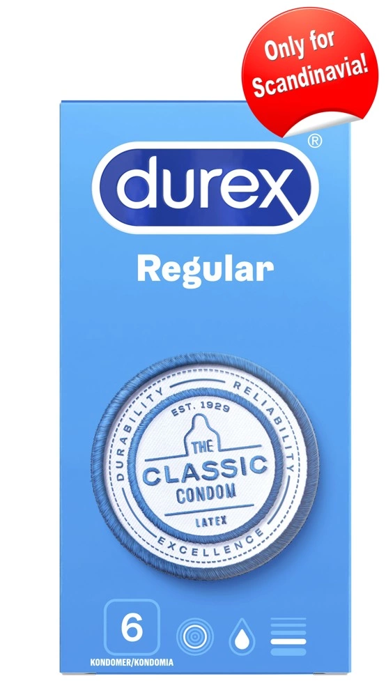 Durex Regular prezervatyvai iš natūralaus latekso, 6 vnt., 56 mm