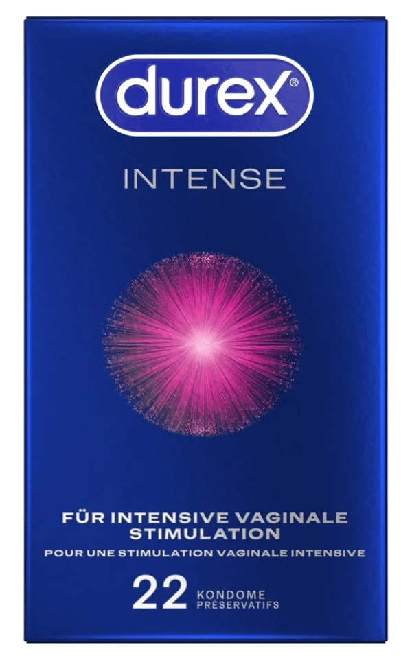 Durex Intense Orgasmic prezervatyvai su rievelėmis ir iškilimais, mėtų skonio, 22 vnt.