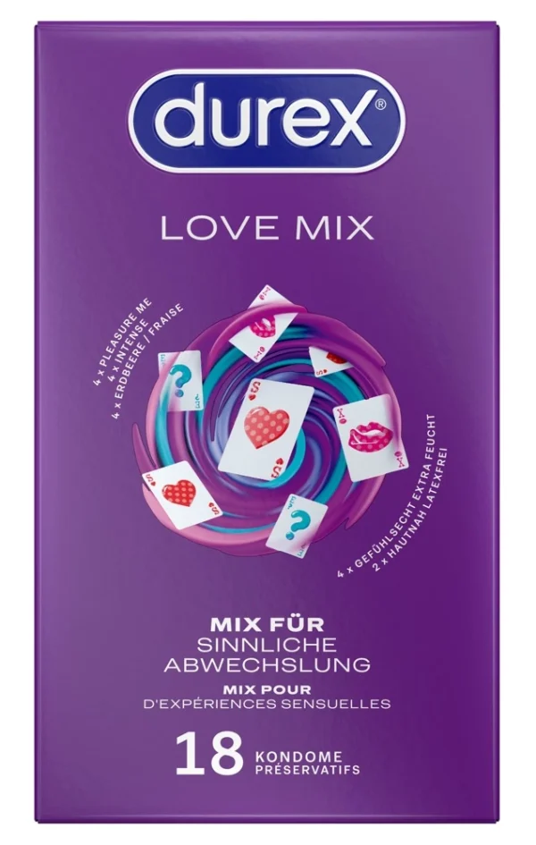 Durex Love Mix Pack prezervatyvų rinkinys, 18 vnt., 5 rūšys