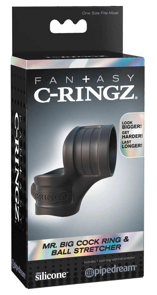 Fantasy C-Ringz silikoninis varpos žiedas su sėklidžių žiedu, juodas
