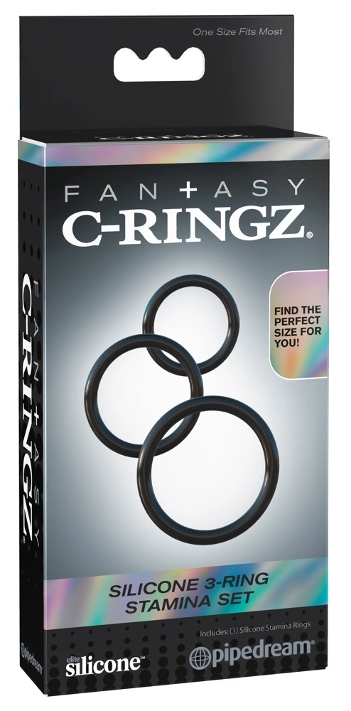 Fantasy C-Ringz silikoninių varpos žiedų rinkinys, 3 dydžiai, juodas