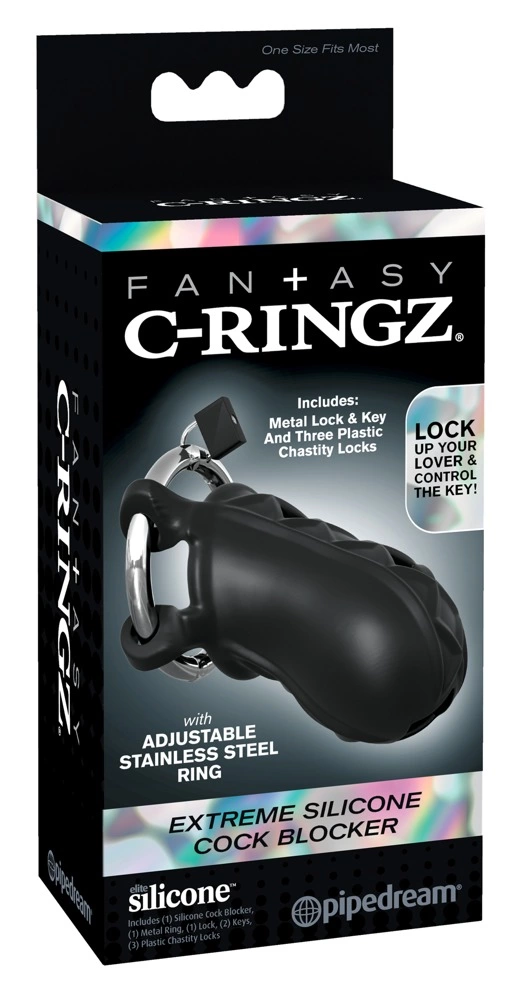 Fantasy C-Ringz Extreme silikoninis skaistybės narvelis su reguliuojamu žiedu, juodas