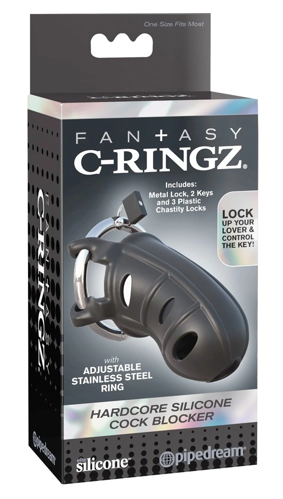 Fantasy C-Ringz Hardcore silikoninis skaistybės narvelis su metaline spynele, 9,5 cm