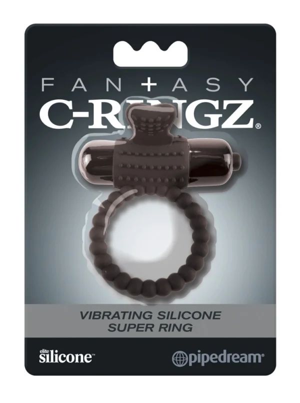 Fantasy C-Ringz silikoninis vibruojantis varpos žiedas su išimama kulka, juodas