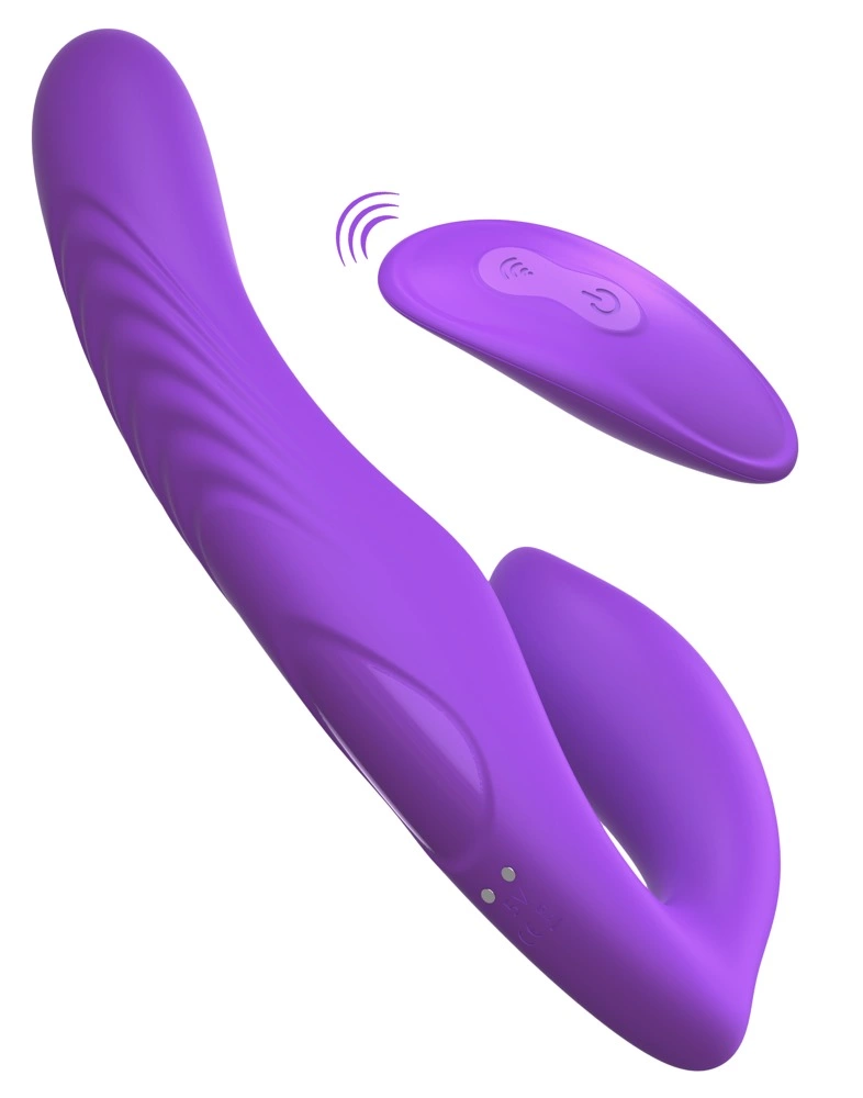 Fantasy For Her dvigubas strap-on vibratorius be diržų su pulteliu, violetinis
