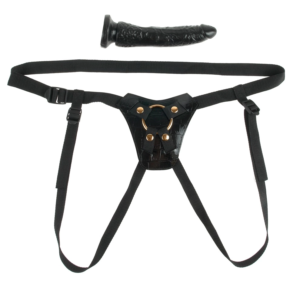 Fetish Fantasy Gold strap-on diržai su nuimamu dildo, 19 cm, juodi