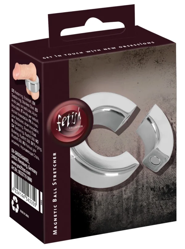 Fetish Collection magnetinis sėklidžių žiedas iš nerūdijančio plieno, 20 mm, sidabrinis