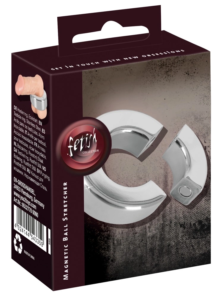Fetish Collection magnetinis sėklidžių žiedas iš nerūdijančio plieno, 20 mm, sidabrinis