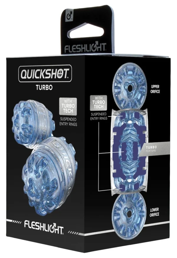 Fleshlight Quickshot Turbo Blue Ice kompaktiškas masturbatorius, mėlynas skaidrus