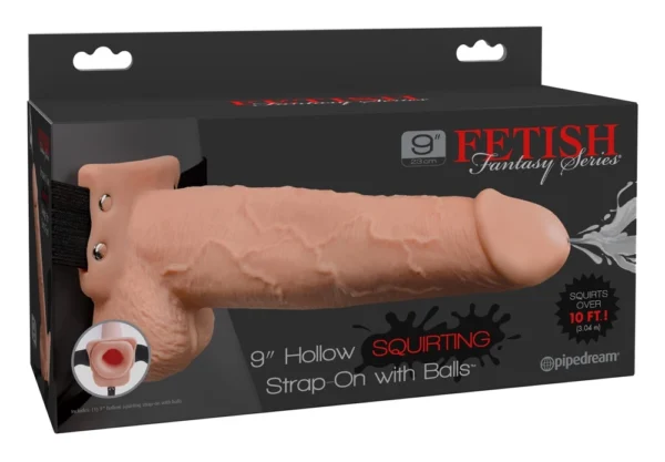 Fetish Fantasy tuščiaviduris strap-on su purškimo funkcija, 25,4 cm