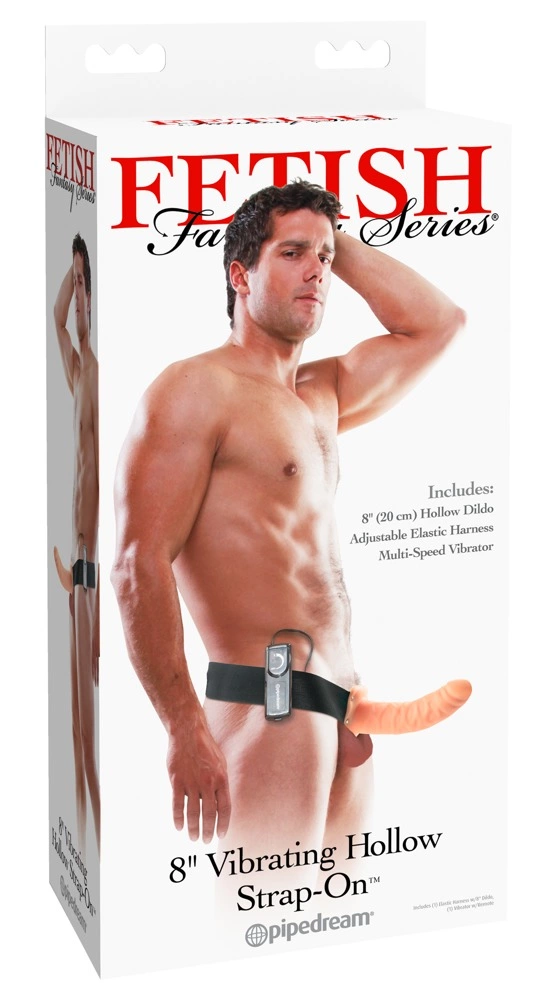 Fetish Fantasy Series tuščiaviduris vibruojantis strap-on su pulteliu, kūno spalvos, 20 cm