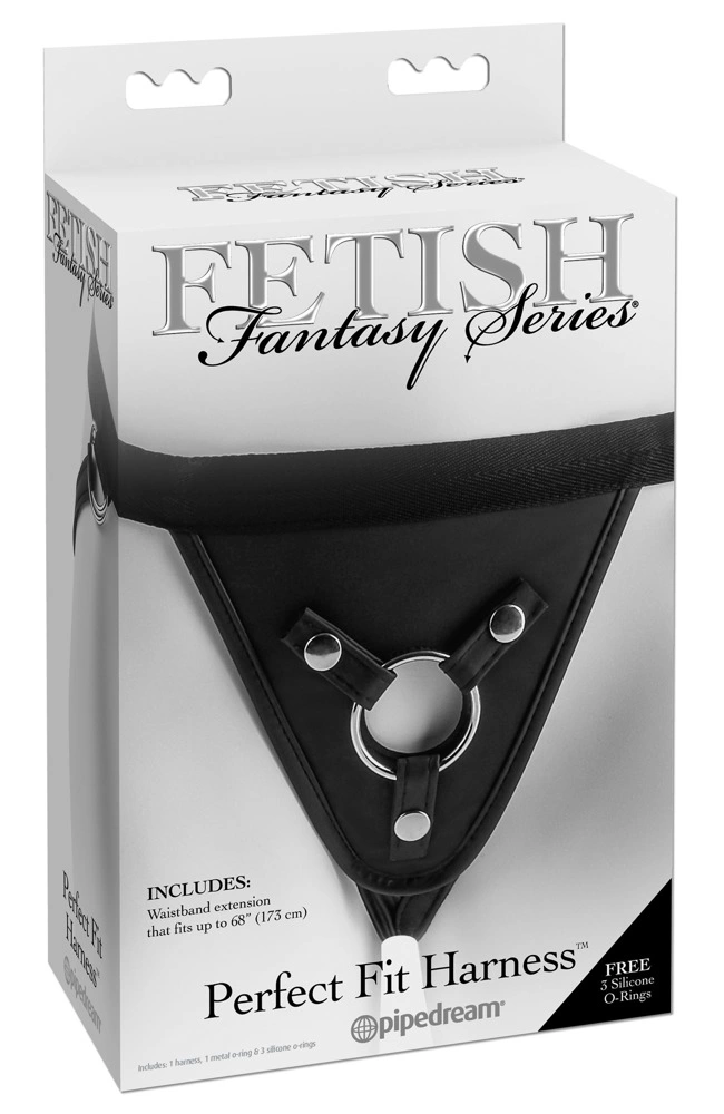 Fetish Fantasy Series reguliuojami strap-on diržai su 3 silikoniniais žiedais, juodi