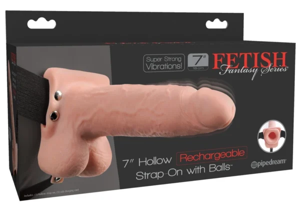 Fetish Fantasy Series tuščiaviduris strap-on su vibracija, 18,9 cm, kūno spalvos