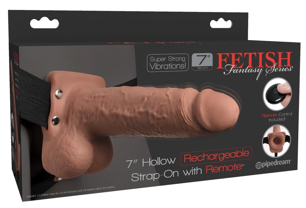 Fetish Fantasy Series tuščiaviduris vibruojantis strap-on su nuotolinio valdymo pulteliu
