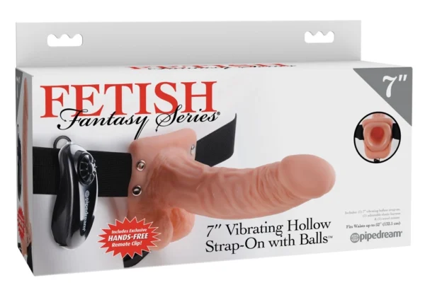 Fetish Fantasy Series tuščiaviduris strap-on su vibracija, kūno spalvos, 18,9 cm
