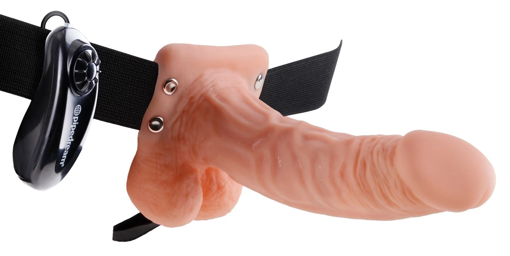 Fetish Fantasy Series tuščiaviduris strap-on su vibracija, kūno spalvos, 18,9 cm