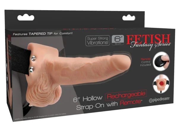 Fetish Fantasy tuščiaviduris vibruojantis strap-on su pulteliu, 17,8 cm