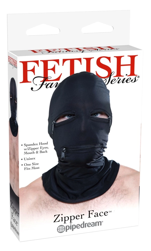 Fetish Fantasy Series galvos kaukė su užtrauktukais, juoda, universalus dydis