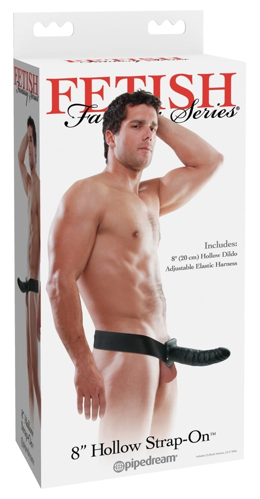 Fetish Fantasy Series tuščiaviduris strap-on su reguliuojamu diržu, tamsus, 20 cm