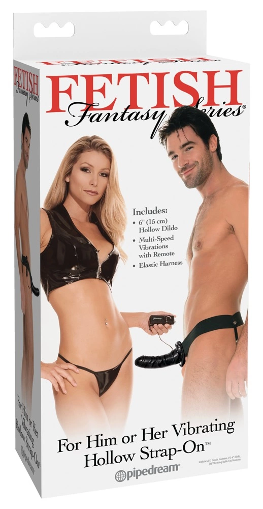 Fetish Fantasy tuščiaviduris vibruojantis strap-on su laidiniu pulteliu, 17 cm