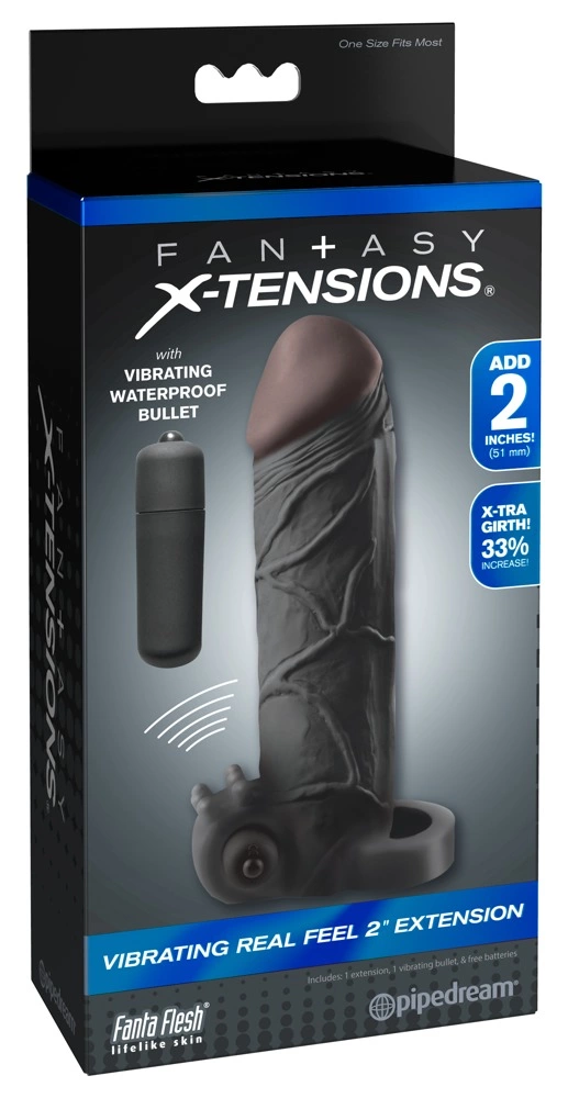 Fantasy X-Tensions vibruojantis penio antgalis, tamsus, 16,5 cm