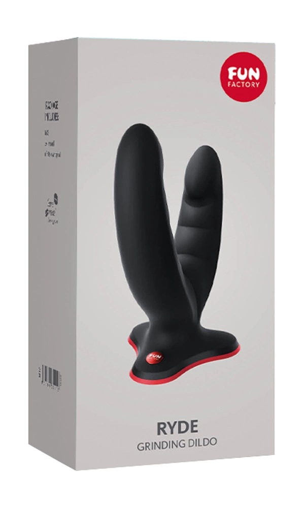 Fun Factory Ryde dvipusis silikoninis dildo su siurbtuku, juodas, 12,3/10 cm