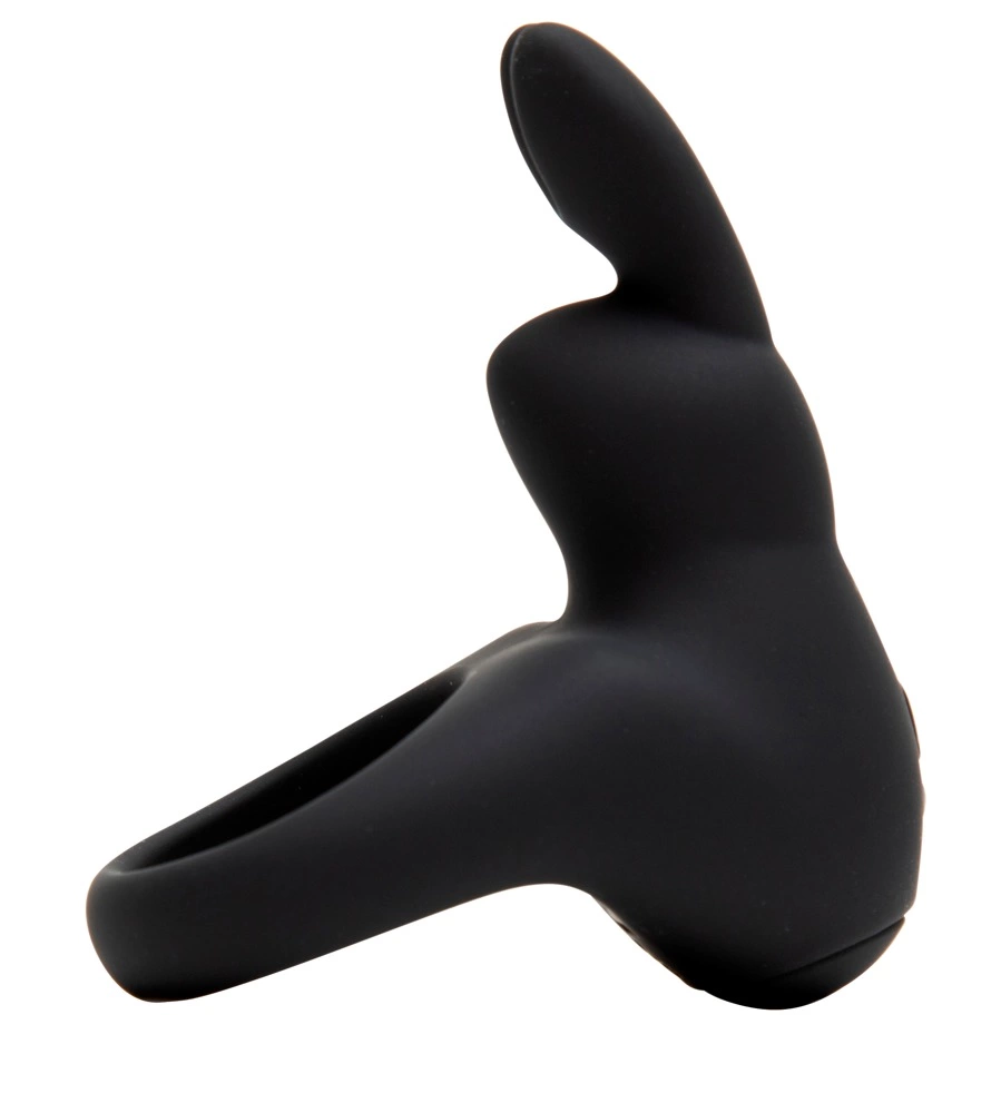 Happy Rabbit vibruojantis varpos žiedas iš silikono su kiškio ausimis, juodas