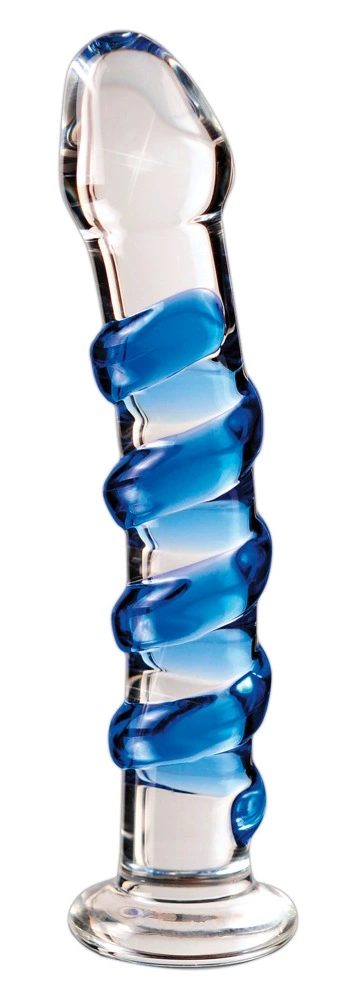 Icicles stiklinis dildo su spiraliniais iškilimais, 18,5 cm