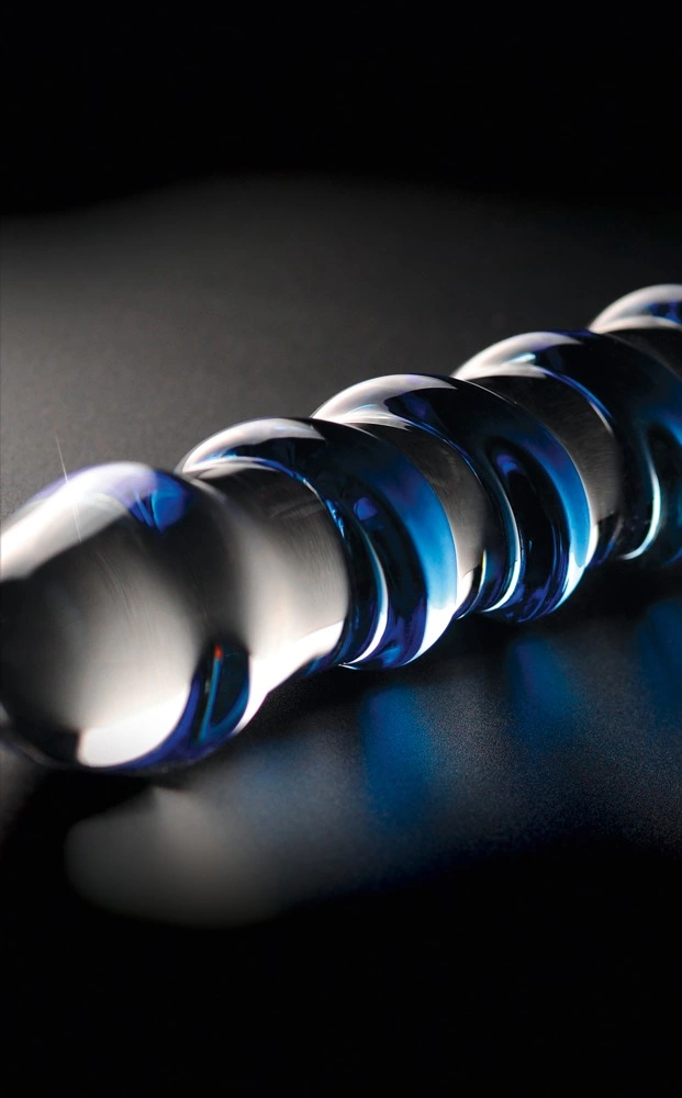 Icicles stiklinis dildo su spiraliniais iškilimais, 18,5 cm