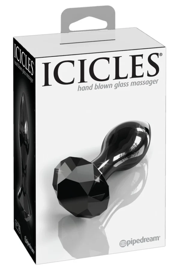 Icicles No. 78 stiklinis analinis kaištis su kristalu, juodas, 9 cm