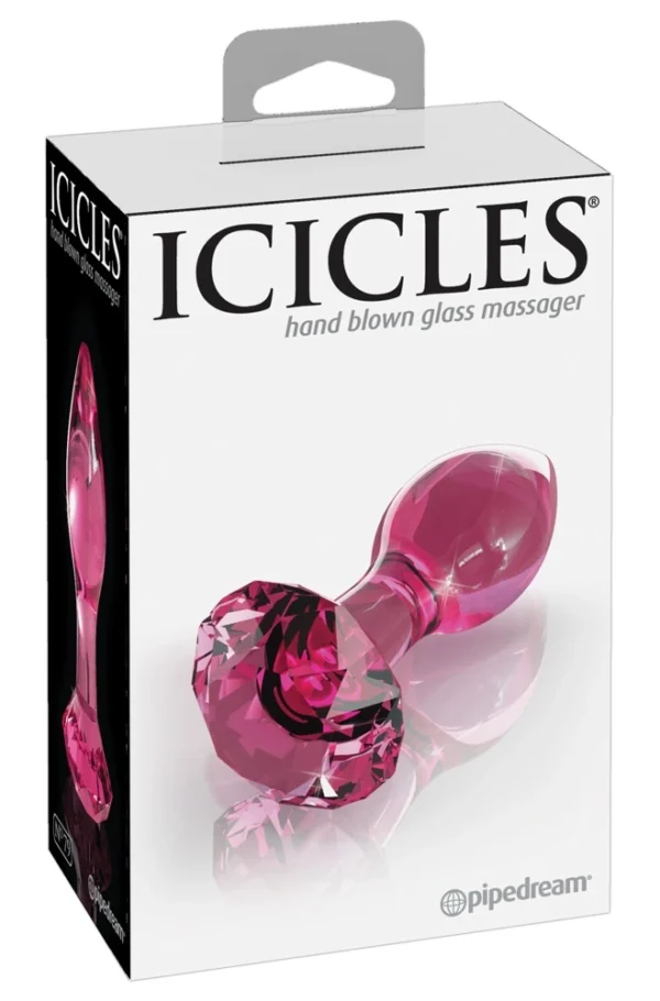 Icicles No. 79 stiklinis analinis kaištis su kristalu, rožinis, 9 cm