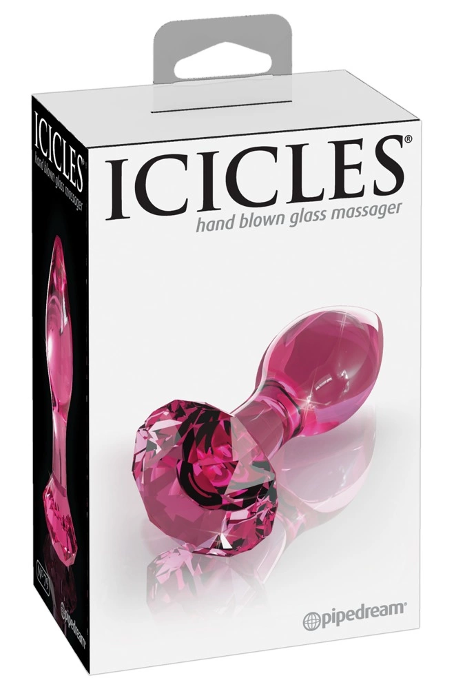 Icicles No. 79 stiklinis analinis kaištis su kristalu, rožinis, 9 cm