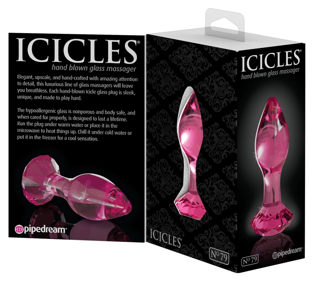 Icicles No. 79 stiklinis analinis kaištis su kristalu, rožinis, 9 cm
