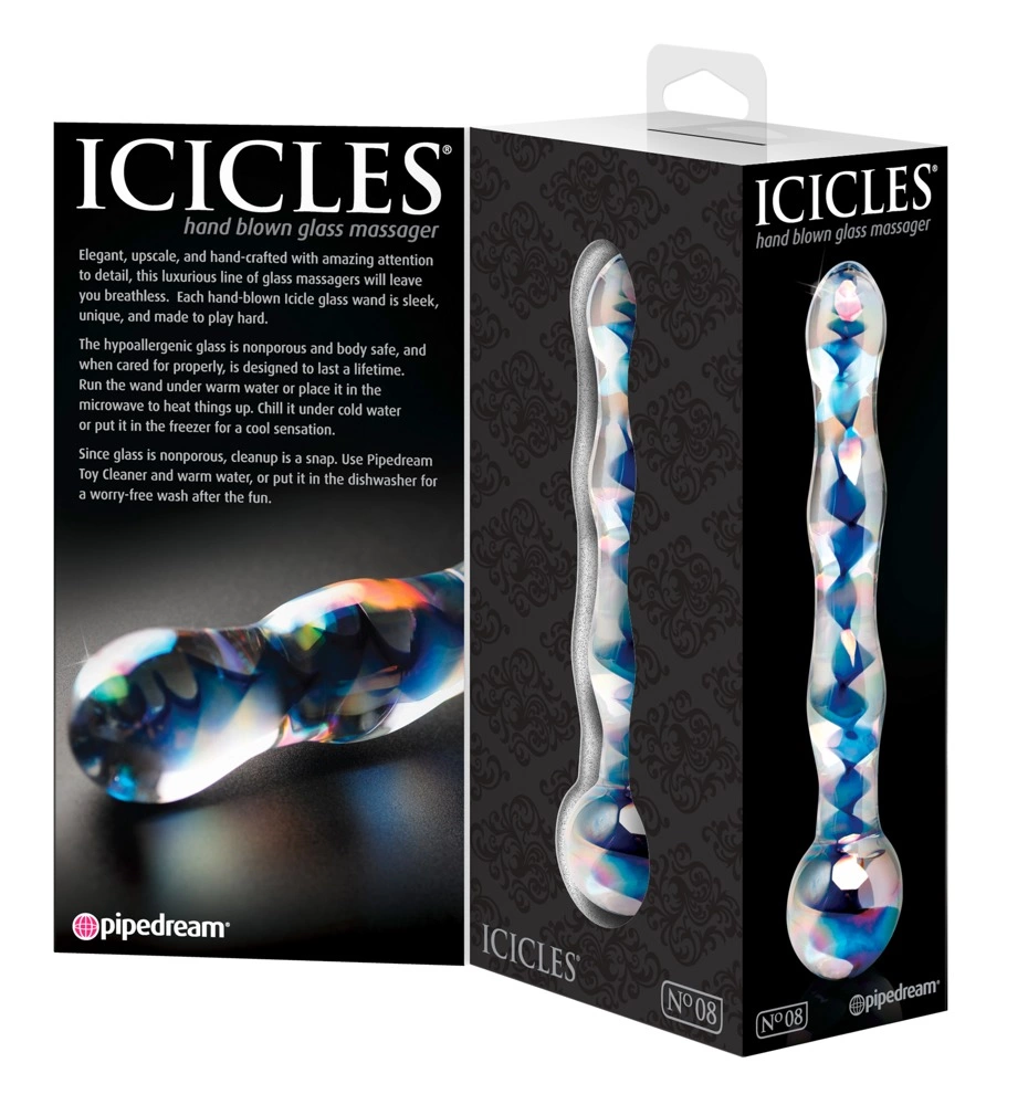 Icicles rankų darbo stiklinis dildo, 17,5 cm