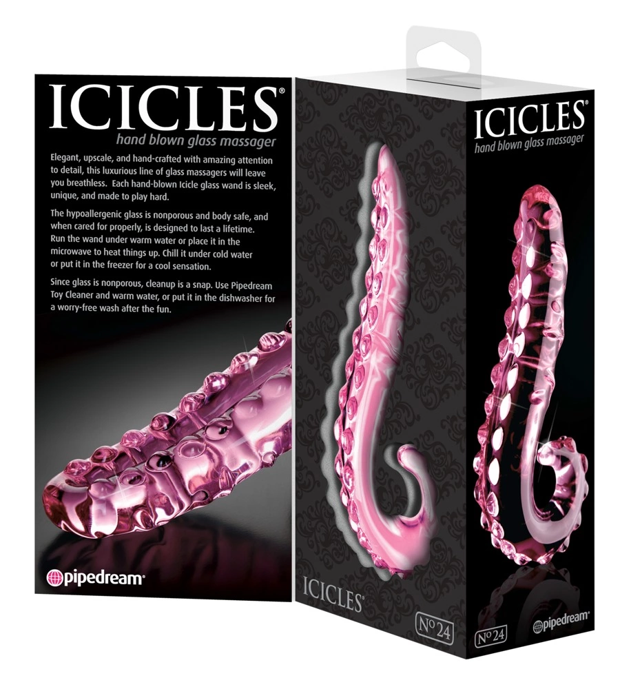Icicles 24 stiklinis išlenktas dildo, 15,5 cm