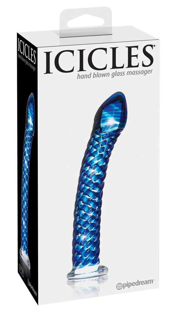Icicles išlenktas stiklinis dildo iš borosilikatinio stiklo, 19 cm