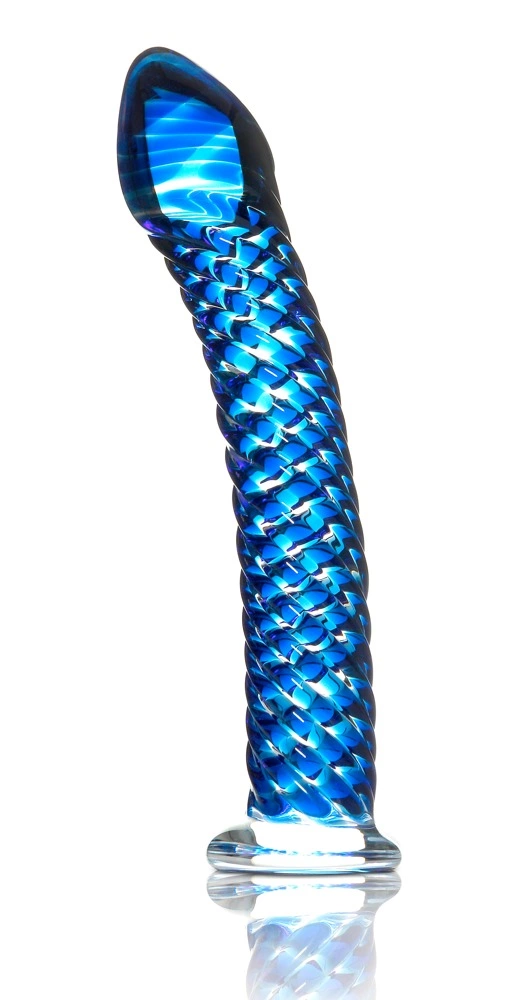 Icicles išlenktas stiklinis dildo iš borosilikatinio stiklo, 19 cm