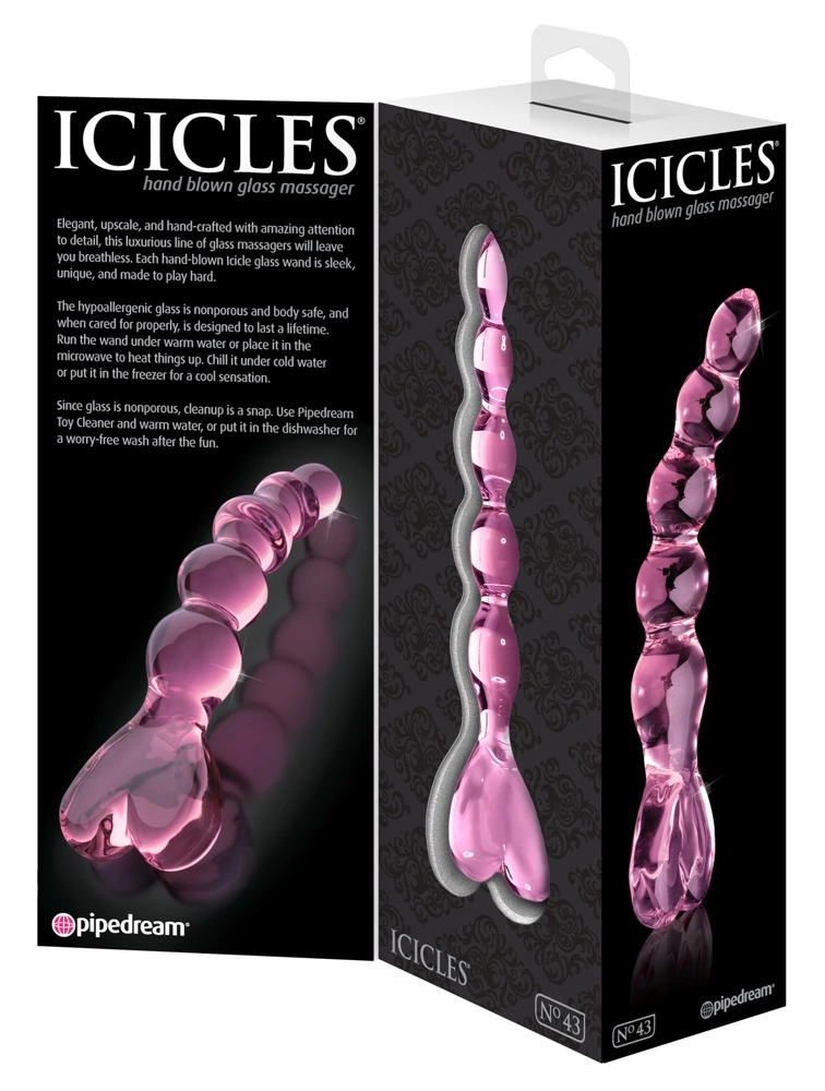 Icicles stiklinis dildo iš borosilikatinio stiklo, 20 cm