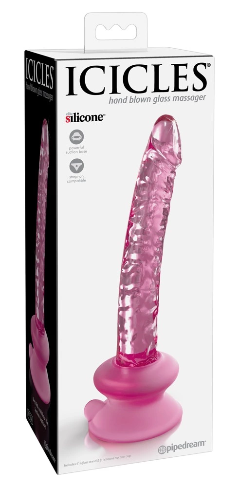 Icicles stiklinis dildo su nuimamu siurbtuku, 17 cm