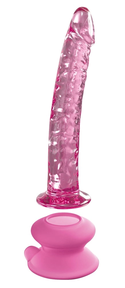 Icicles stiklinis dildo su nuimamu siurbtuku, 17 cm