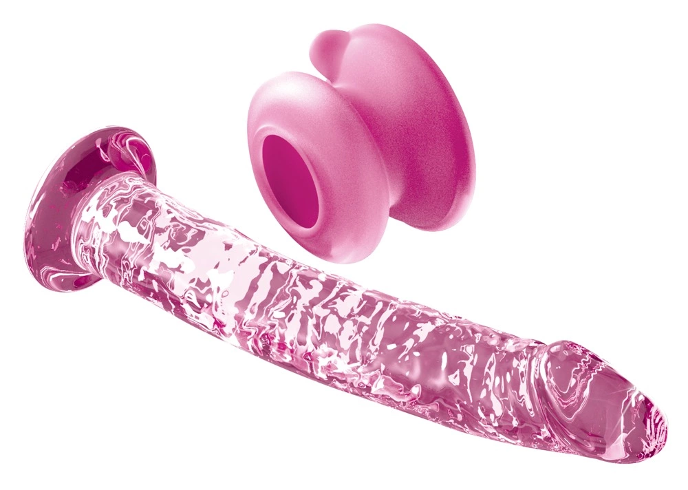 Icicles stiklinis dildo su nuimamu siurbtuku, 17 cm