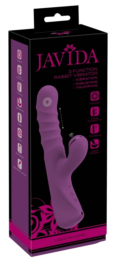 Javida rabbit tipo vibratorius su stūmimo judesiu ir pulsuojančia atšaka, violetinis