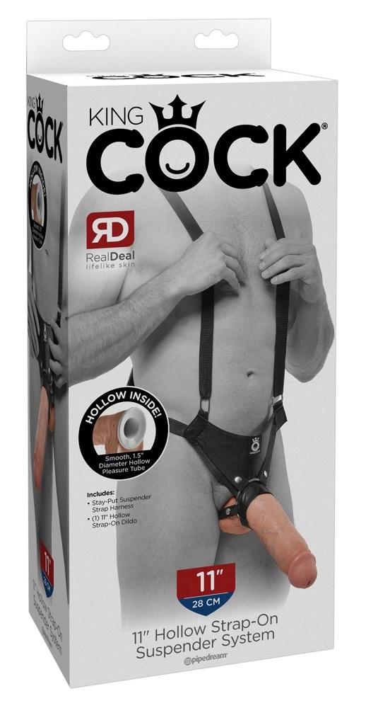 King Cock tuščiaviduris strap-on su reguliuojamais diržais, 28 cm