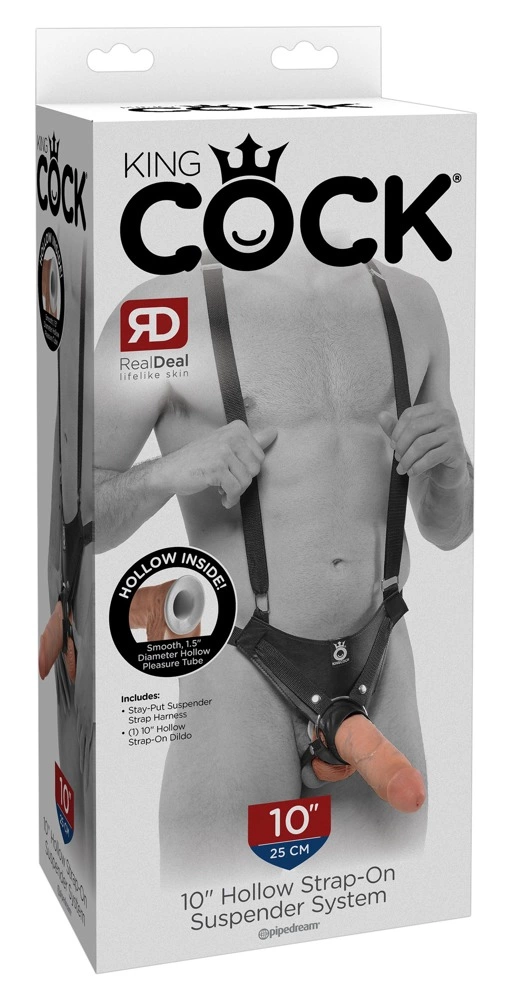 King Cock tuščiaviduris strap-on su reguliuojamais diržais ir petnešomis